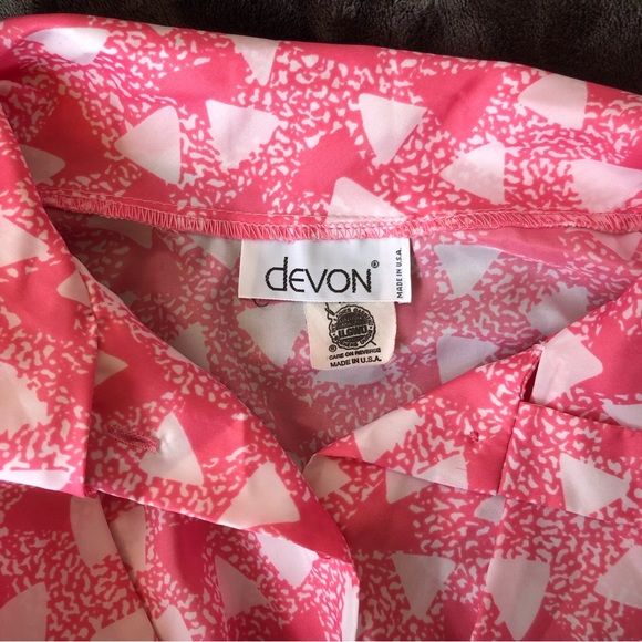 Vintage Funky Geometric 70s/80s Pink Button Up Long Sleeve Top by Devon - Picture 4 of 7